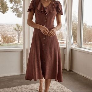 Christy Dawn Daisy Dress Short Sleeve Button Front Midi Dress - S